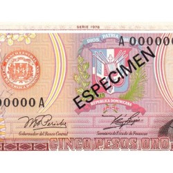 Rép. Dominicaine - Pick 118as - 5 pesos oro - Série AA - 1978 - Spécimen - Etat : NEUF