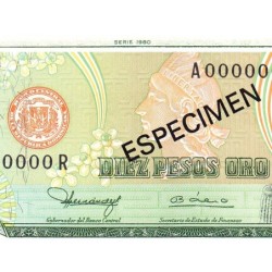 Rép. Dominicaine - Pick 119b_1s - 10 pesos oro - Série AR - 1980 - Spécimen - Etat : NEUF