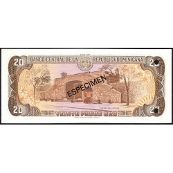 Rép. Dominicaine - Pick 120b_1s - 20 pesos oro - Série AE - 1980 - Spécimen - Etat : SPL+