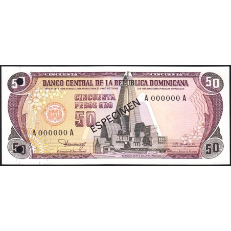Rép. Dominicaine - Pick 121a_2s - 50 pesos oro - Série AA - 1980 - Spécimen - Etat : NEUF