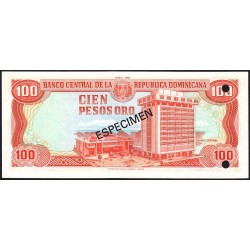 Rép. Dominicaine - Pick 122a_4s - 100 pesos oro - Série AA - 1980 - Spécimen - Etat : NEUF