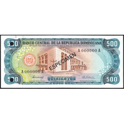 Rép. Dominicaine - Pick 123a_2s - 500 pesos oro - Série AA - 1980 - Spécimen - Etat : NEUF