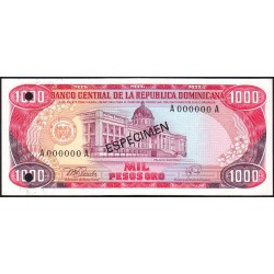 Rép. Dominicaine - Pick 124a_1s - 1'000 pesos oro - Série AA - 1978 - Spécimen - Etat : pr.NEUF