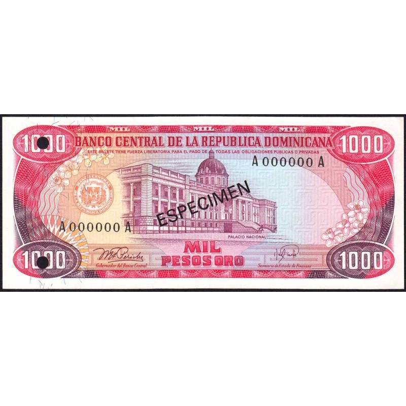 Rép. Dominicaine - Pick 124a_1s - 1'000 pesos oro - Série AA - 1978 - Spécimen - Etat : pr.NEUF