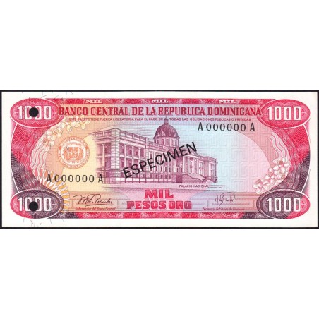 Rép. Dominicaine - Pick 124a_1s - 1'000 pesos oro - Série AA - 1978 - Spécimen - Etat : pr.NEUF