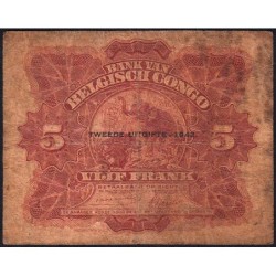 Congo Belge - Pick 13 - 5 francs - Série C - Deuxième émission - 10/06/1942 - Etat : AB