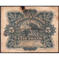 Congo Belge - Pick 13Ab - 5 francs - Série N - Quatrième émission - 10/08/1943 - Etat : B