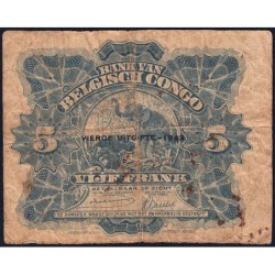 Congo Belge - Pick 13Ab - 5 francs - Série N - Quatrième émission - 10/08/1943 - Etat : TB-