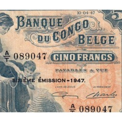 Congo Belge - Pick 13Ad - 5 francs - Série A/T - Sixième émission - 10/04/1947 - Etat : TB+
