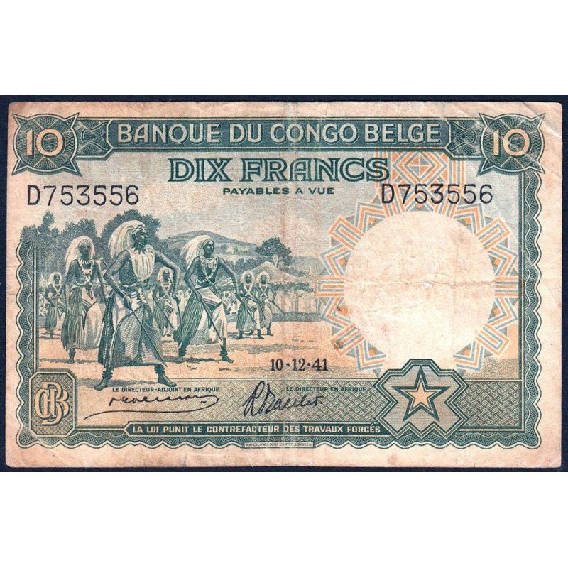 Congo Belge - Pick 14 - 10 francs - Série D - 10/12/1941 - Etat : TB-