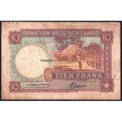 Congo Belge - Pick 14B - 10 francs - Série N - Deuxième émission - 10/07/1942 - Etat : B+