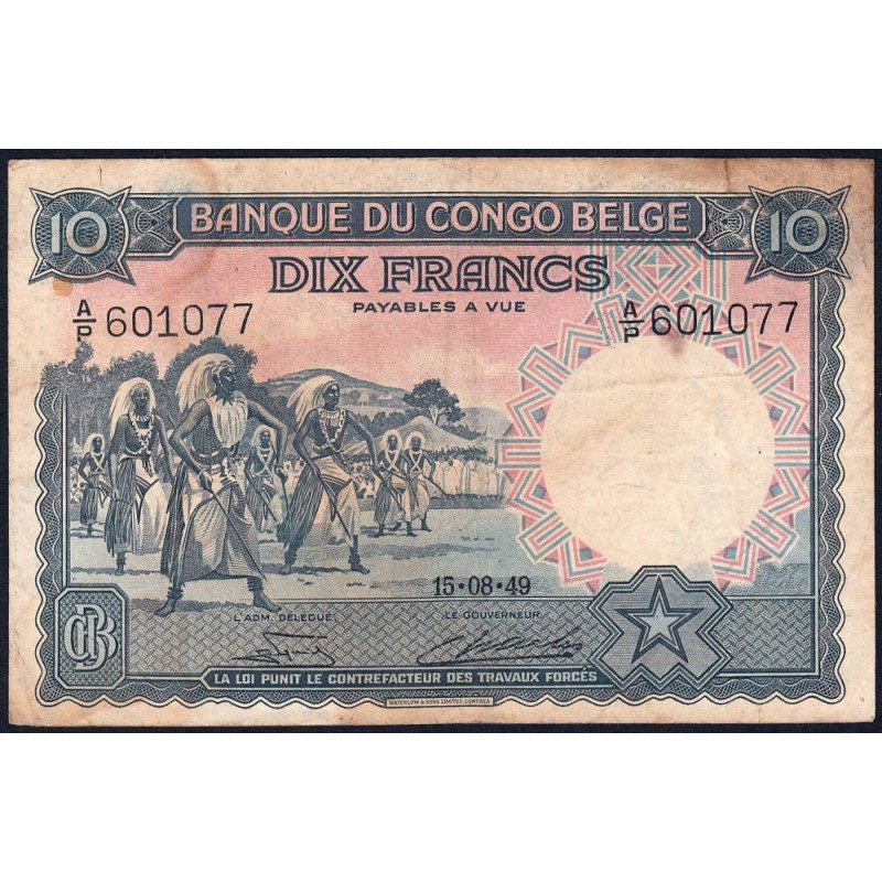 Congo Belge - Pick 14E_2 - 10 francs - Série A/P - 15/08/1949 - Etat : TB-