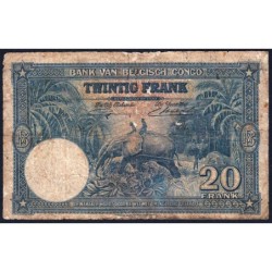 Congo Belge - Pick 15 - 20 francs - Série C - 10/09/1940 - Etat : B-