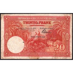 Congo Belge - Pick 15D - 20 francs - Série N - Cinquième émission - 10/5/1944 - Etat : TB-