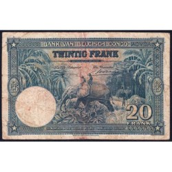 Congo Belge - Pick 15E - 20 francs - Série W - 10/04/1946 - Etat : B+