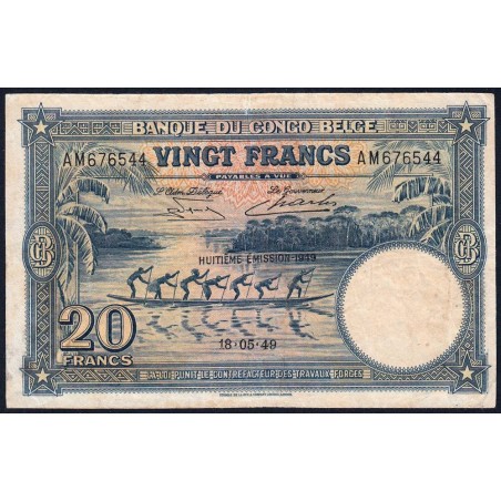 Congo Belge - Pick 15G - 20 francs - Série AM - Huitième émission - 18/05/1949 - Etat : TB+