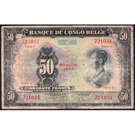Congo Belge - Pick 16b - 50 francs - Série C - Emission 1943 - Etat : B-