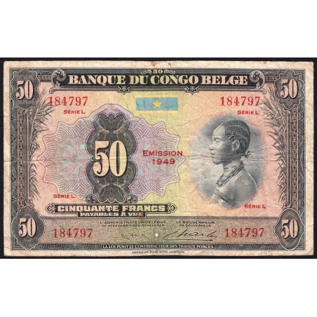 Congo Belge - Pick 16g - 50 francs - Série L - Emission 1949 - Etat : TB-