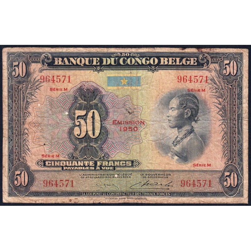 Congo Belge - Pick 16h - 50 francs - Série M - Emission 1950 - Etat : B+