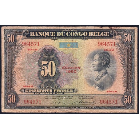 Congo Belge - Pick 16h - 50 francs - Série M - Emission 1950 - Etat : B+