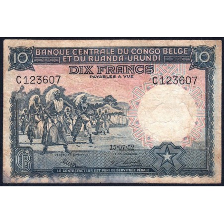 Congo Belge - Ruanda Urundi - Pick 22_2 - 10 francs - Série C - 15/07/1952 - Etat : TB-