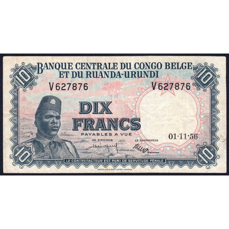 Congo Belge - Ruanda Urundi - Pick 30b_5 - 10 francs - Série W - 01/11/1956 - Etat : TTB