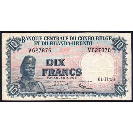 Congo Belge - Ruanda Urundi - Pick 30b_5 - 10 francs - Série W - 01/11/1956 - Etat : TTB