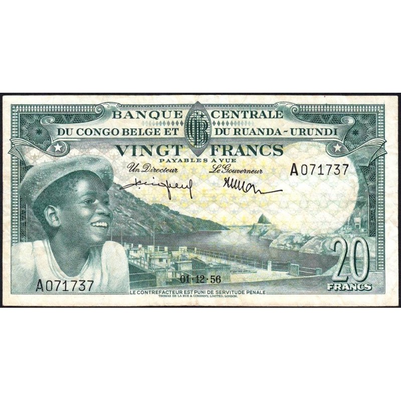 Congo Belge - Ruanda Urundi - Pick 31_1 - 20 francs - Série E - 01/12/1956 - Etat : TB+