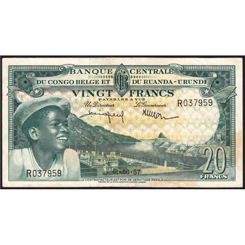 Congo Belge - Ruanda Urundi - Pick 31_4 - 20 francs - Série R - 01/06/1957 - Etat : TTB+