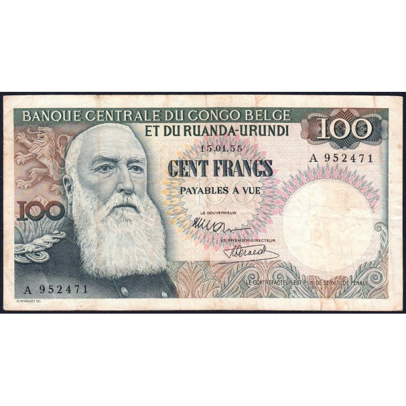 Congo Belge - Ruanda Urundi - Pick 33a_1 - 100 francs - Série A - 15/01/1955 - Etat : TB+