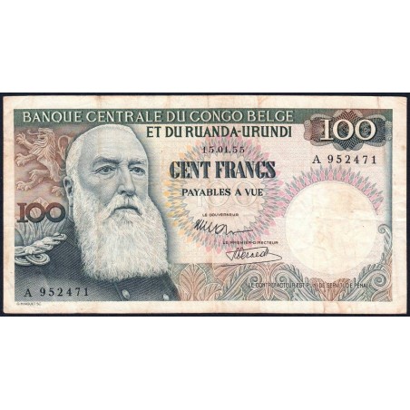Congo Belge - Ruanda Urundi - Pick 33a_1 - 100 francs - Série A - 15/01/1955 - Etat : TB+