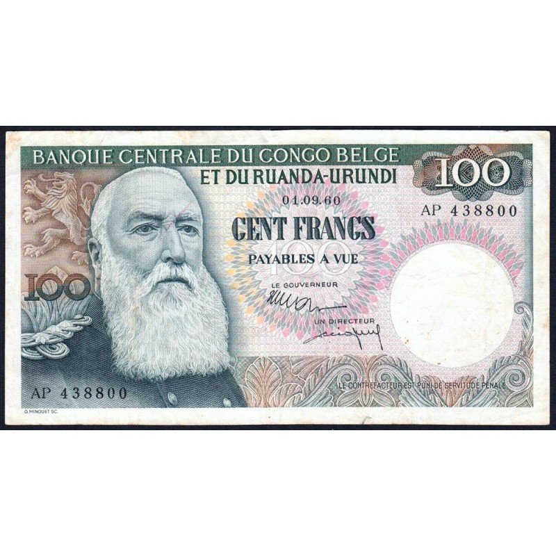 Congo Belge - Ruanda Urundi - Pick 33c - 100 francs - Série AP - 01/09/1960 - Etat : TB+