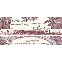 Roumanie - Pick 39a_2 - 2 lei - Série B.1452 - 21/12/1938 - Etat : SPL+