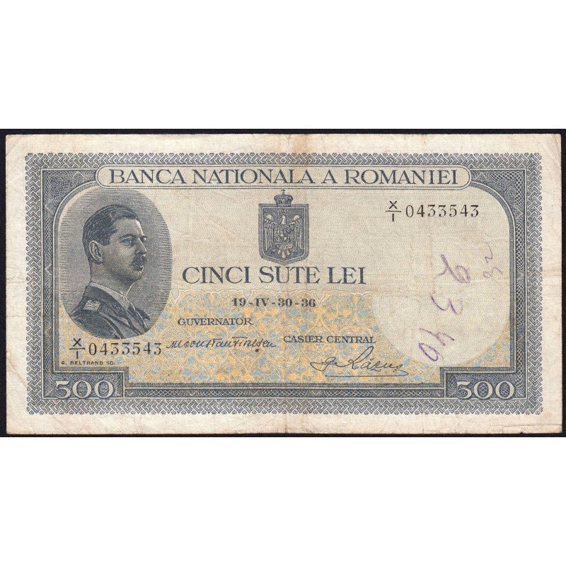 Roumanie - Pick 42b - 500 lei - Série X/1 - 30/04/1936 - Etat : TB-