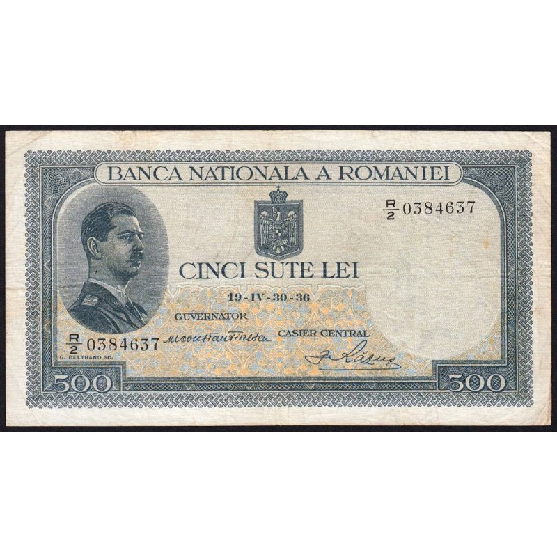 Roumanie - Pick 42b - 500 lei - Série R/2 - 30/04/1936 - Etat : TB