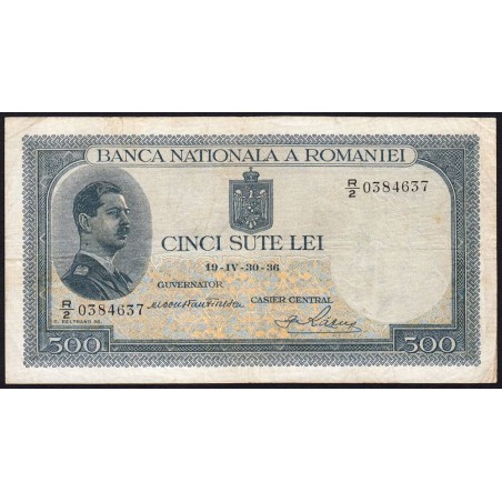 Roumanie - Pick 42b - 500 lei - Série R/2 - 30/04/1936 - Etat : TB