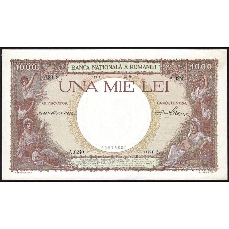 Roumanie - Pick 44a - 1'000 lei - Série A.0240 - 25/06/1936 - Etat : SUP