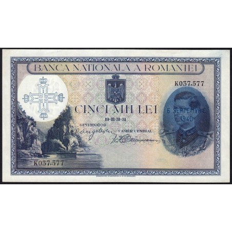 Roumanie - Pick 48a_1 - 5'000 lei - Série K - 06/09/1940 - Commémoratif - Etat : SPL+