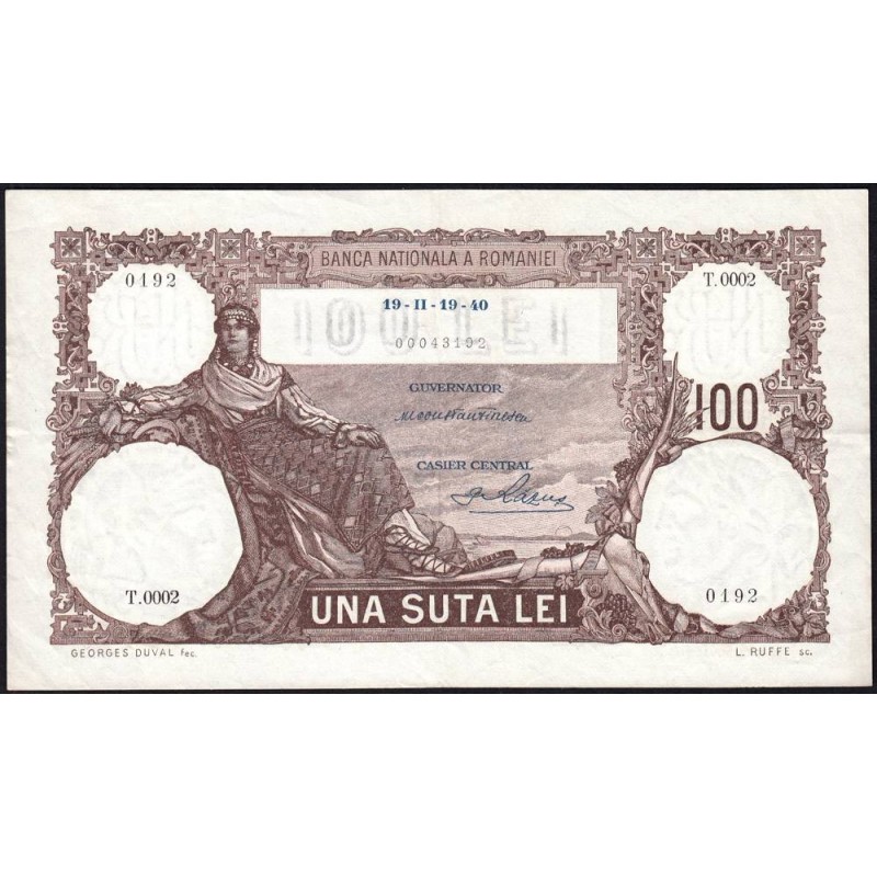 Roumanie - Pick 49_1 - 100 lei - Série T.0002 - 19/02/1940 - Etat : TTB+