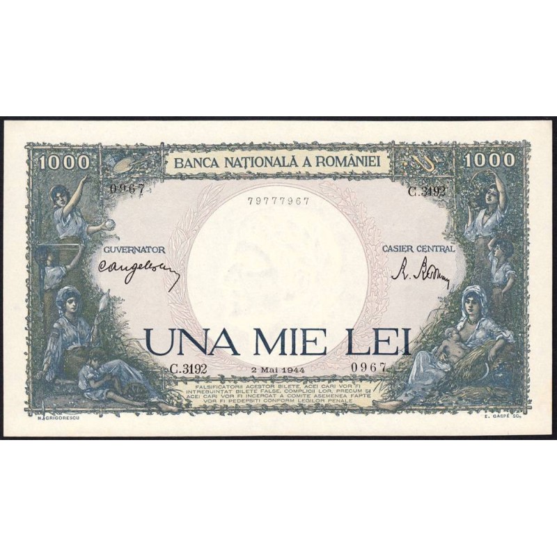 Roumanie - Pick 52a_3 - 1'000 lei - Série C.3192 - 02/05/1944 - Etat : NEUF