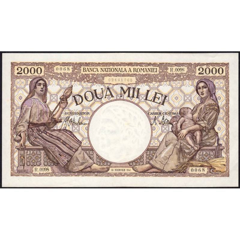 Roumanie - Pick 53a_1 - 2'000 lei - Série R.0098 - 18/11/1941 - Etat : SPL