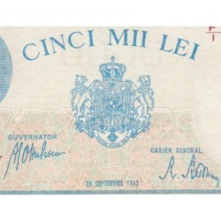 Roumanie - Pick 55_1 - 5'000 lei - Série F/1 - 28/09/1943 - Etat : SPL+