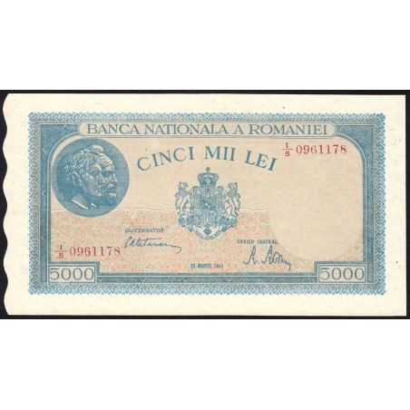 Roumanie - Pick 56a_3 - 5'000 lei - Série I/5 - 20/03/1945 - Etat : SPL+