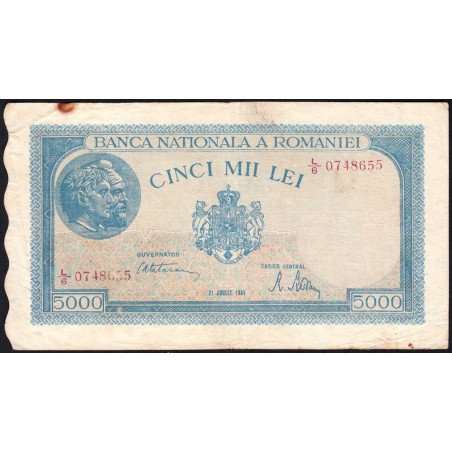 Roumanie - Pick 56a_4 - 5'000 lei - Série L/6 - 21/08/1945 - Etat : TB+