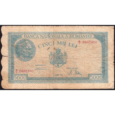 Roumanie - Pick 56a_4 - 5'000 lei - Série A/7 - 21/08/1945 - Etat : B-