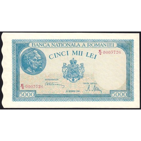 Roumanie - Pick 56a_5 - 5'000 lei - Série E/9 - 20/12/1945 - Etat : NEUF