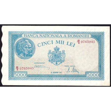 Roumanie - Pick 56a_5 - 5'000 lei - Série G/9 - 20/12/1945 - Etat : NEUF
