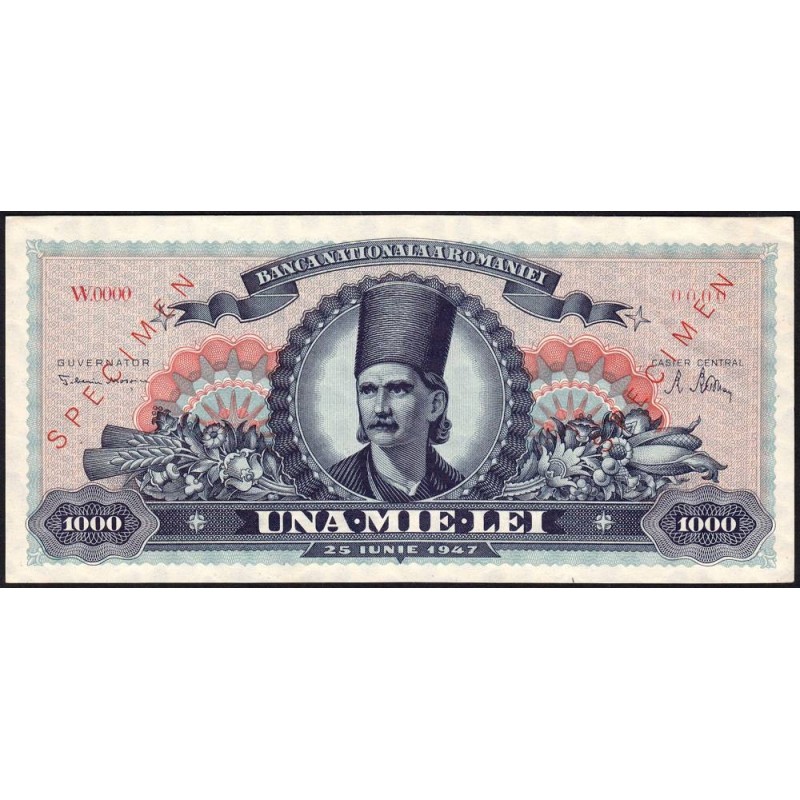 Roumanie - Pick 64s - 1'000 lei - Série W.000 - 25/06/1947 - Spécimen - Etat : SUP+ à SPL