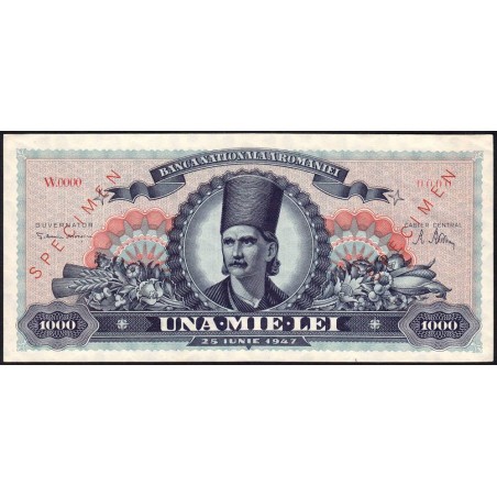 Roumanie - Pick 64s - 1'000 lei - Série W.000 - 25/06/1947 - Spécimen - Etat : SUP+ à SPL