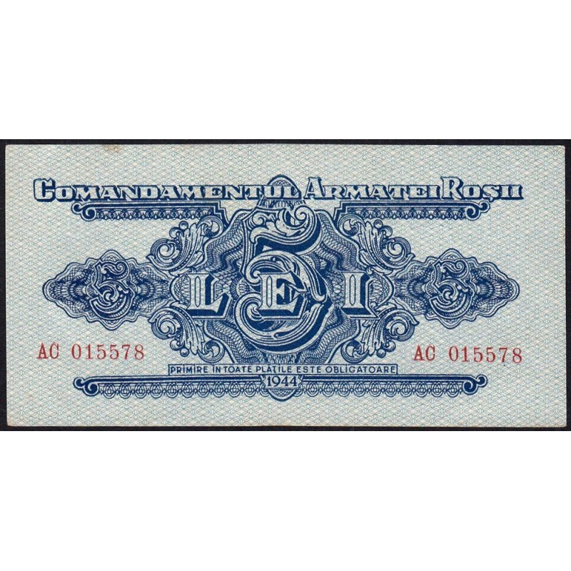 Roumanie - Pick M10 - 5 lei - Série AC - 1944 - Etat : SPL